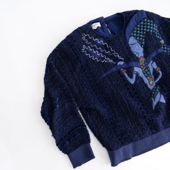 Vintage Season Fashion Navy Knit Crewneck Sweater  Size 13 - Picture 8 of 10